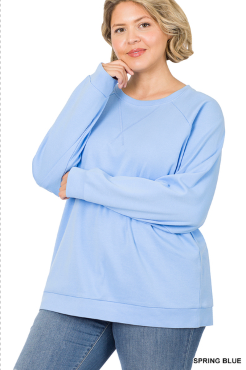 ZENANA  - PLUS SIZE RAGLAND SLEEVE PULLOVER - SPRING BLUE