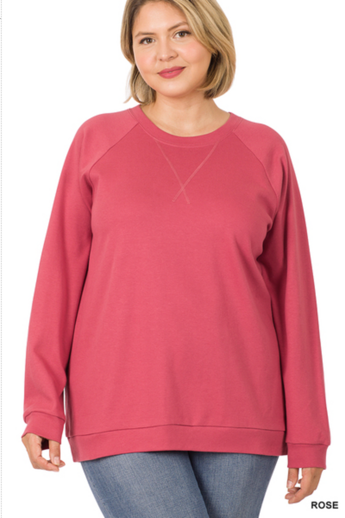 ZENANA  - PLUS SIZE RAGLAND SLEEVE PULLOVER - ROSE