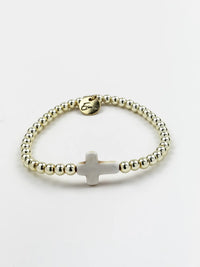 ERIMISH - CROSS SINGLE GOLD/CREAM STACK BRACELET