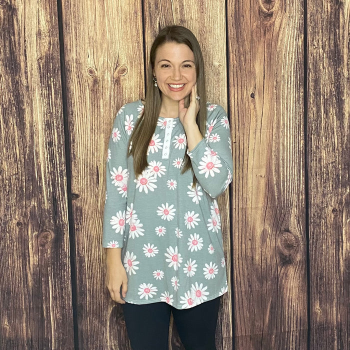 HONEYME DAISY GREY/PINK/WHITE LONG SLEEVE TOP