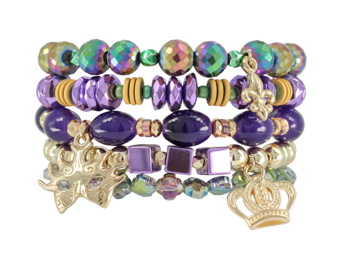 ERIMISH  -  EXTENDED SIZE MARDI GRAS DAY STACK BRACELET SET