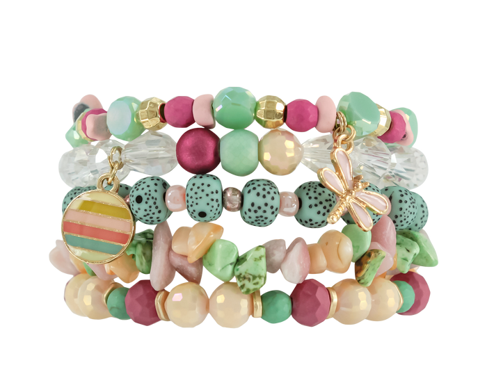 ERIMISH  - EXTENDED SIZE STRAWBERRY CREAM STACK BRACELET SET